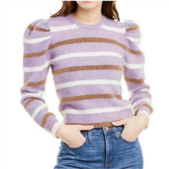 Derek Lam 10 Crosby Puff Sleeve Striped Sweater in Lavender - Alpaca blend - Picture 1 of 3